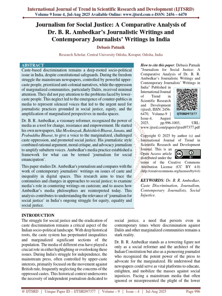 Journalism For Social Justice A Comparative Analysis of Dr. B. R ...