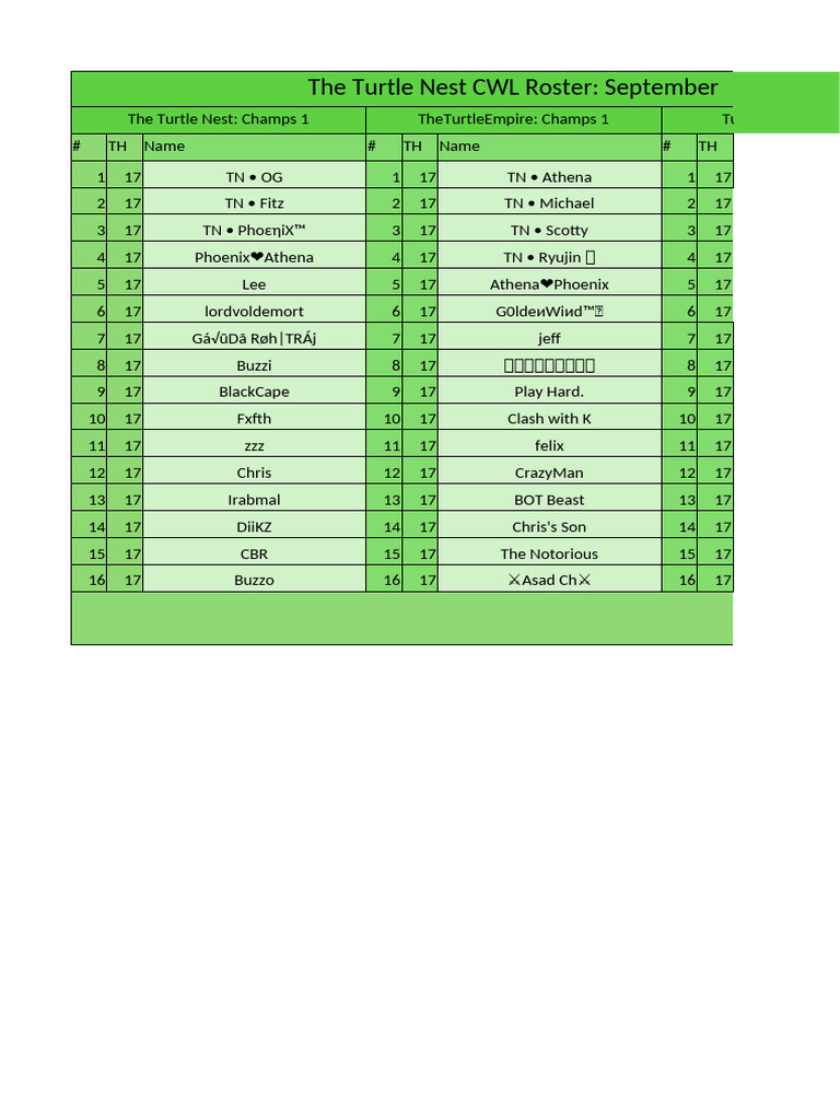 September CWL Roster | PDF