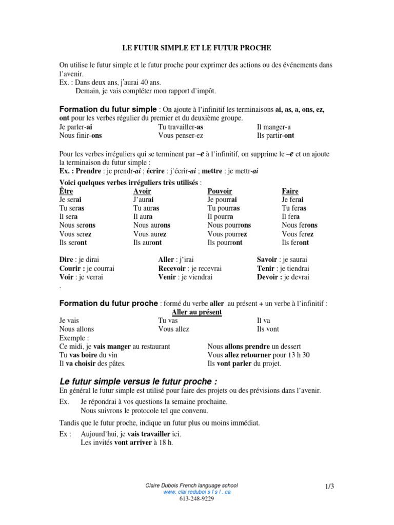 Futur simple et futur proche en français | PDF | Verbe | Linguistique