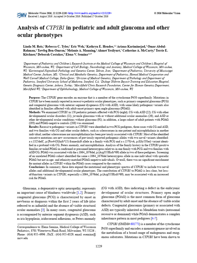 CYP1B1 Mutations in Glaucoma Types | PDF | Zygosity | Allele