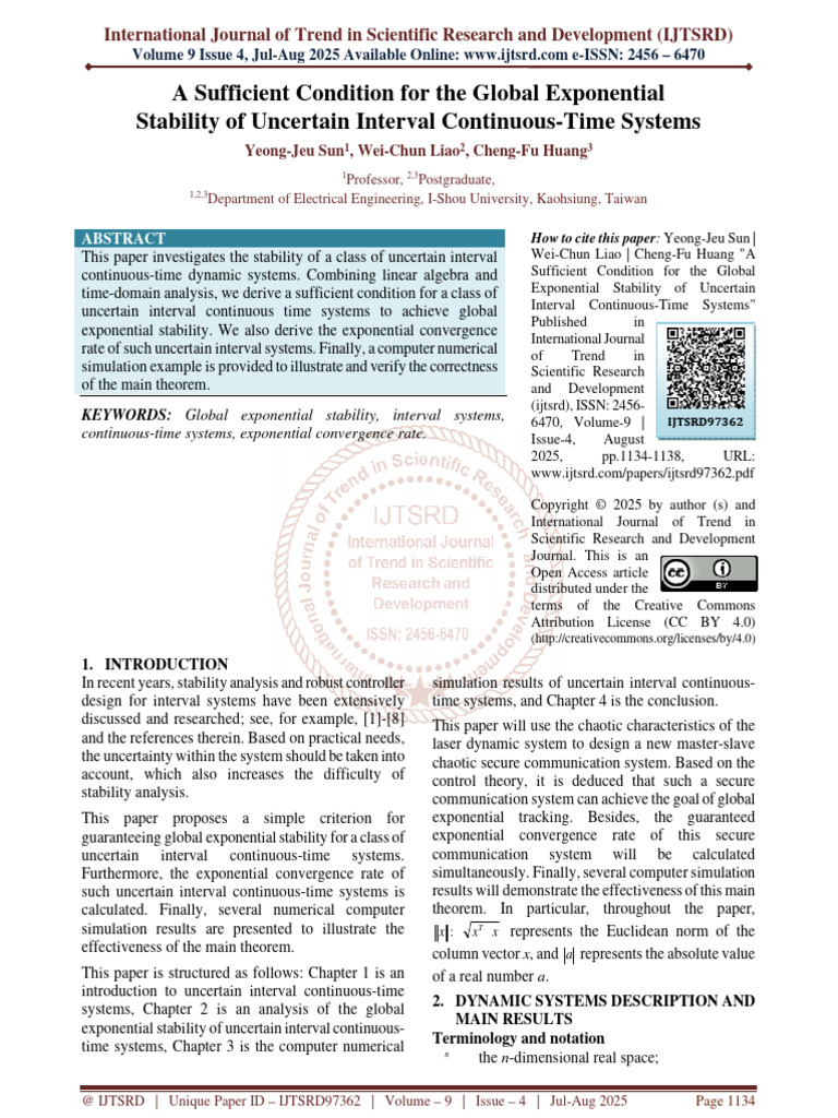A Sufficient Condition For The Global Exponential Stability of ...