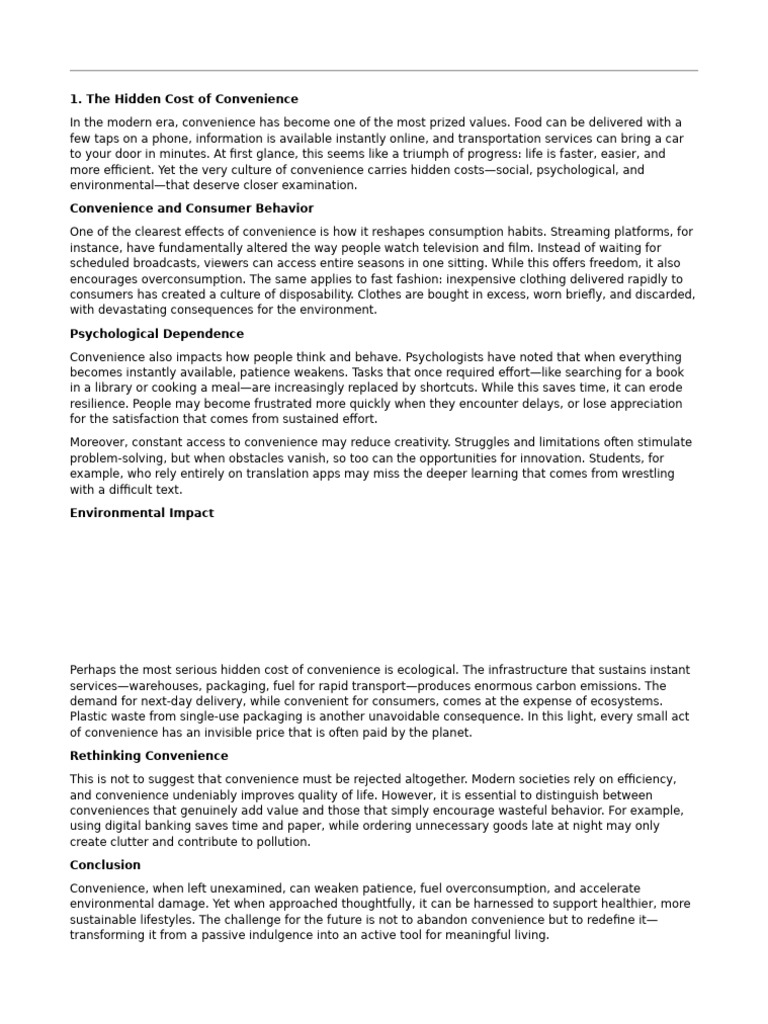 Hidden Costs of Modern Convenience PDF Sustainability Human