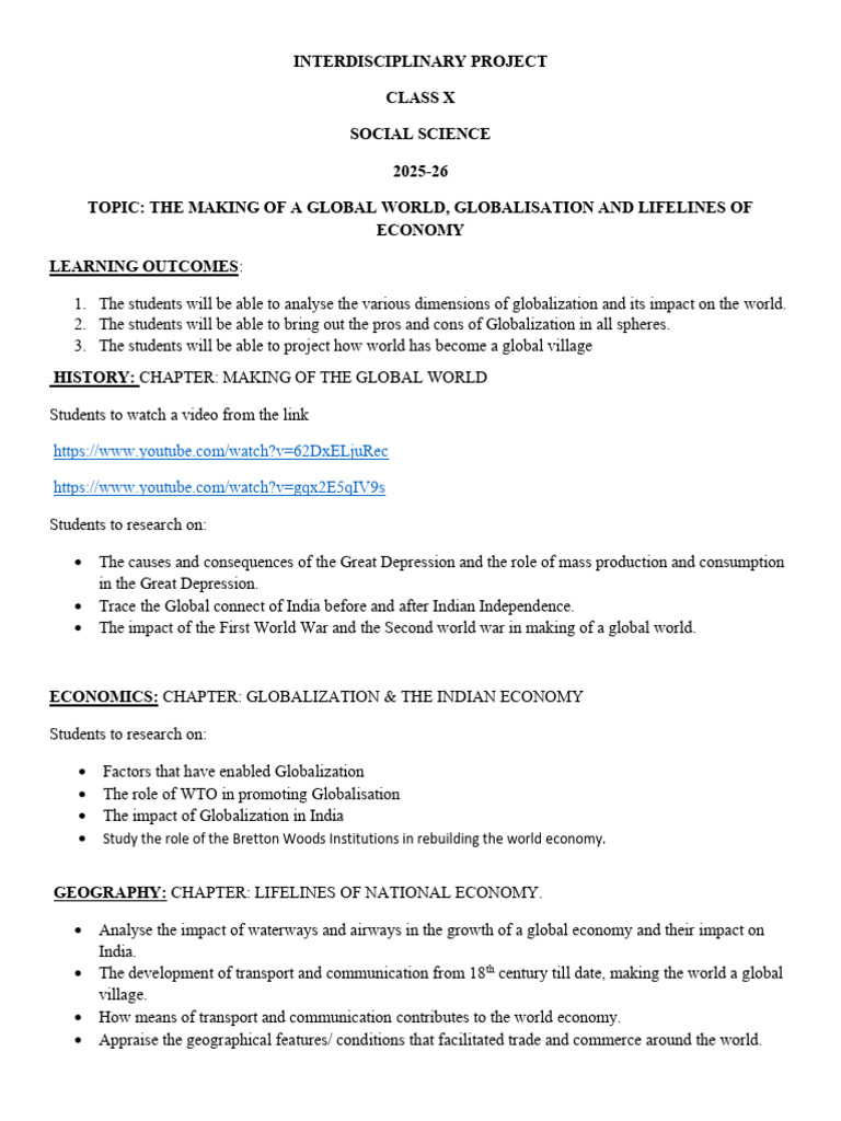Interdisciplinary Project Class X-1 | PDF | Globalization | Economies