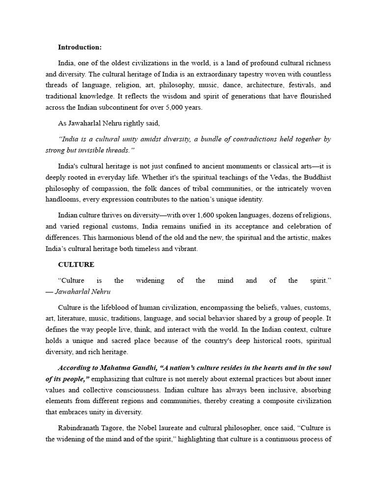 Indian Cultural Heritage Overview | PDF