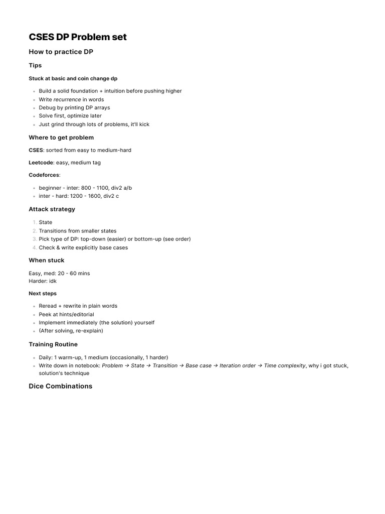 CSES Dynamic Programming Practice Guide | PDF