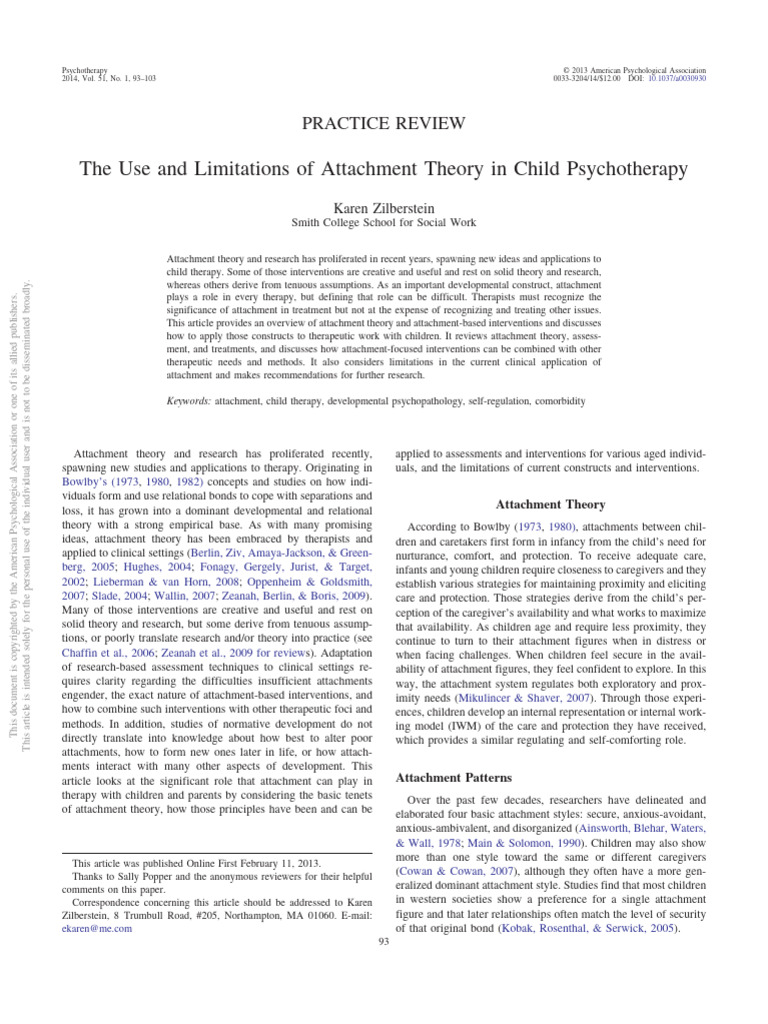 (Zilberstein, 2014) The Use and Limitations of Attachment Theory in ...