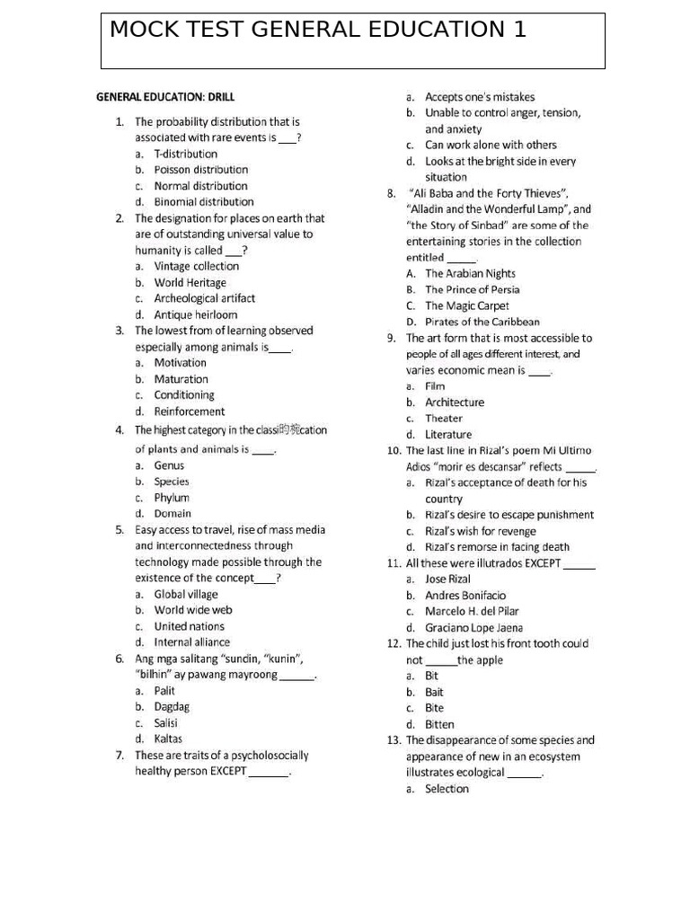 Mock Test - Gen Ed 1 | PDF