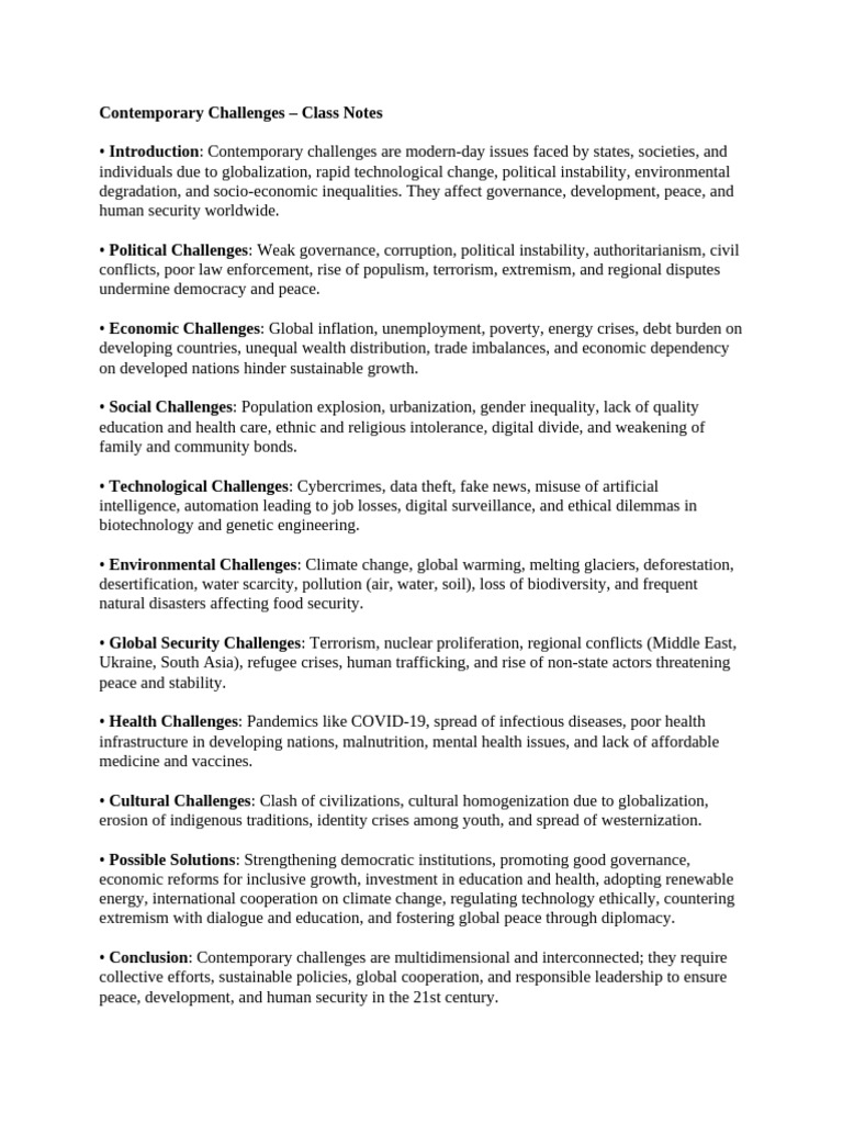 Contempraory Challenges | PDF | Developing Country | Climate Change