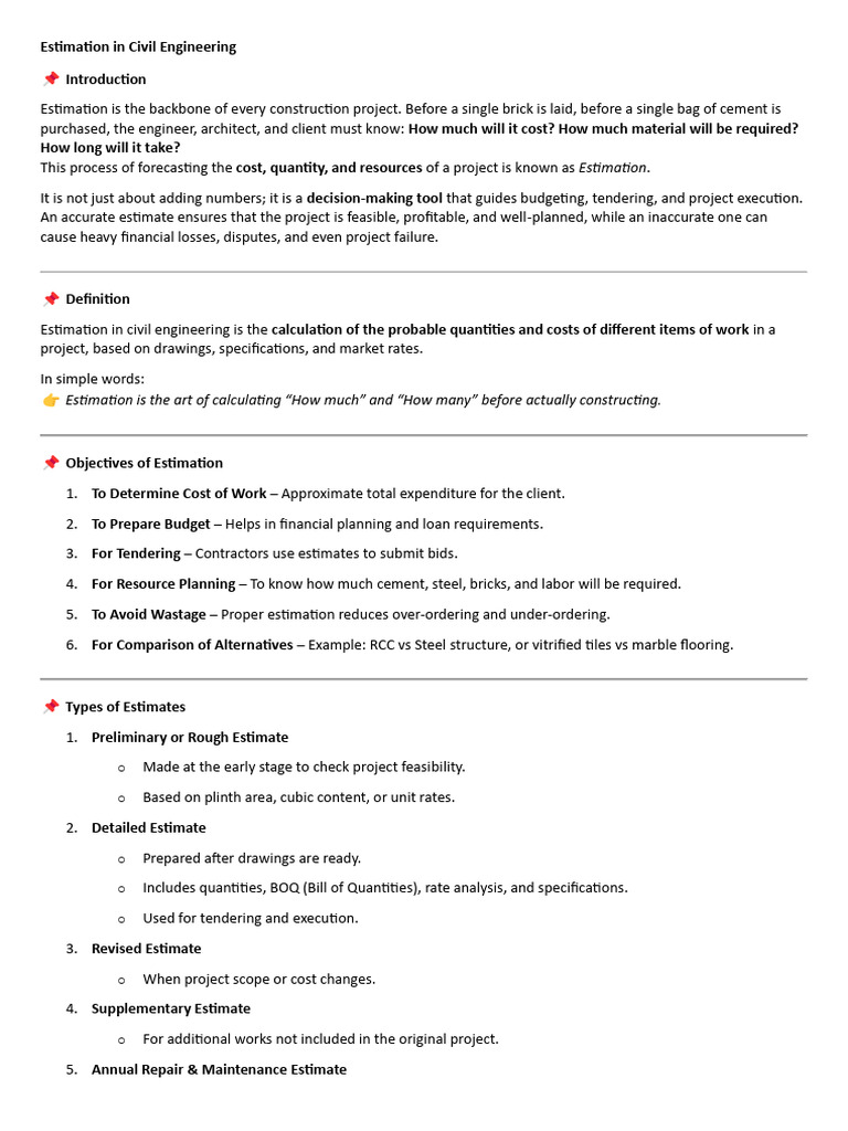 Estimation in Civil Engineering Explained | PDF