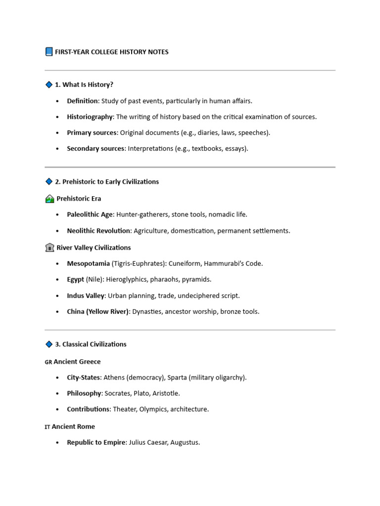 First-Year History Study Notes | PDF | Ancient History
