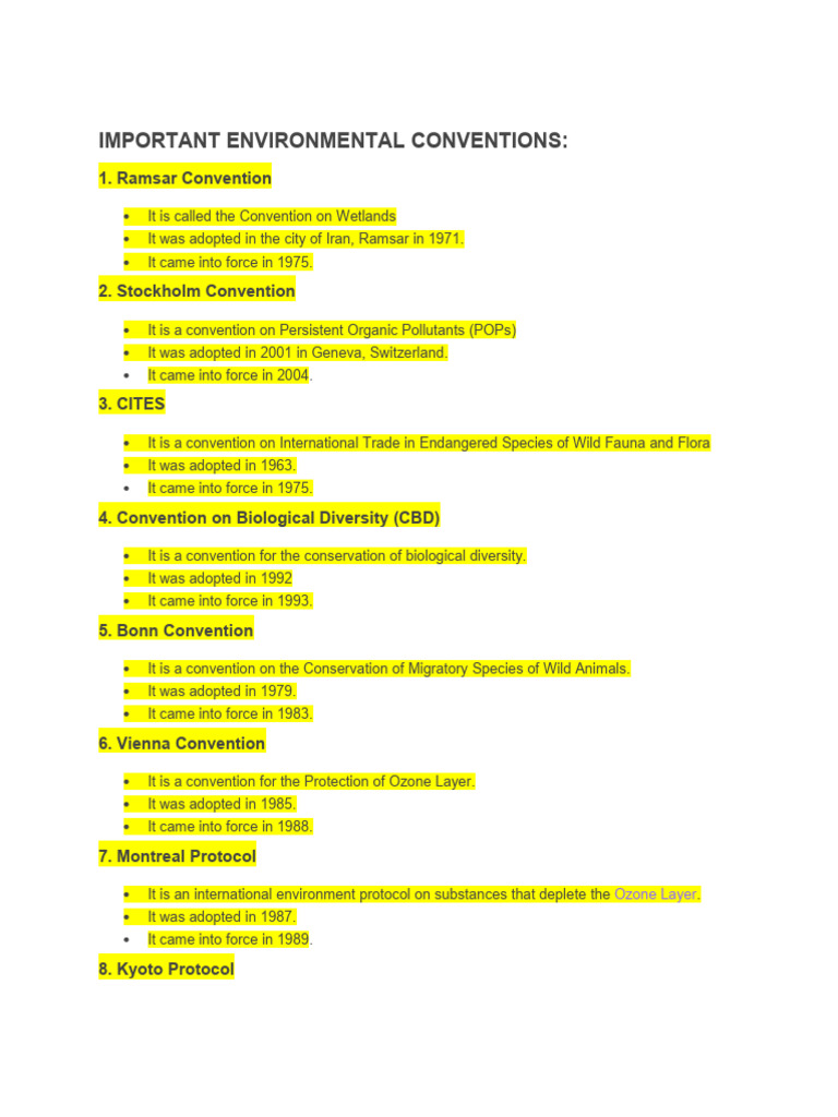 Key International Environmental Treaties | PDF | Climate Change ...
