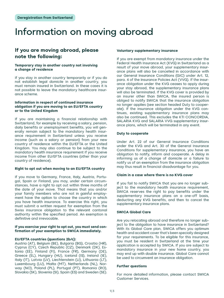 SWICA Health Insurance for Expats | PDF | Insurance | Switzerland