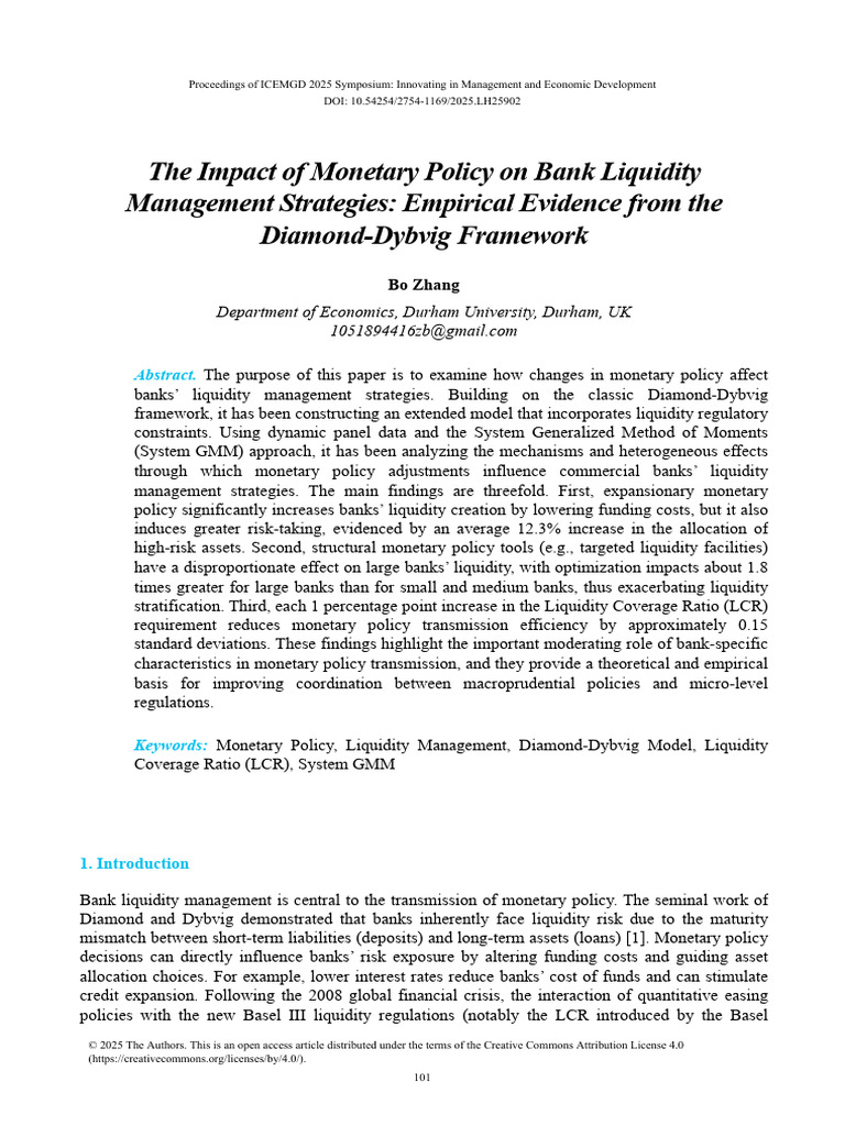 Monetary Policy's Impact on Bank Liquidity | PDF | Monetary Policy | Banks