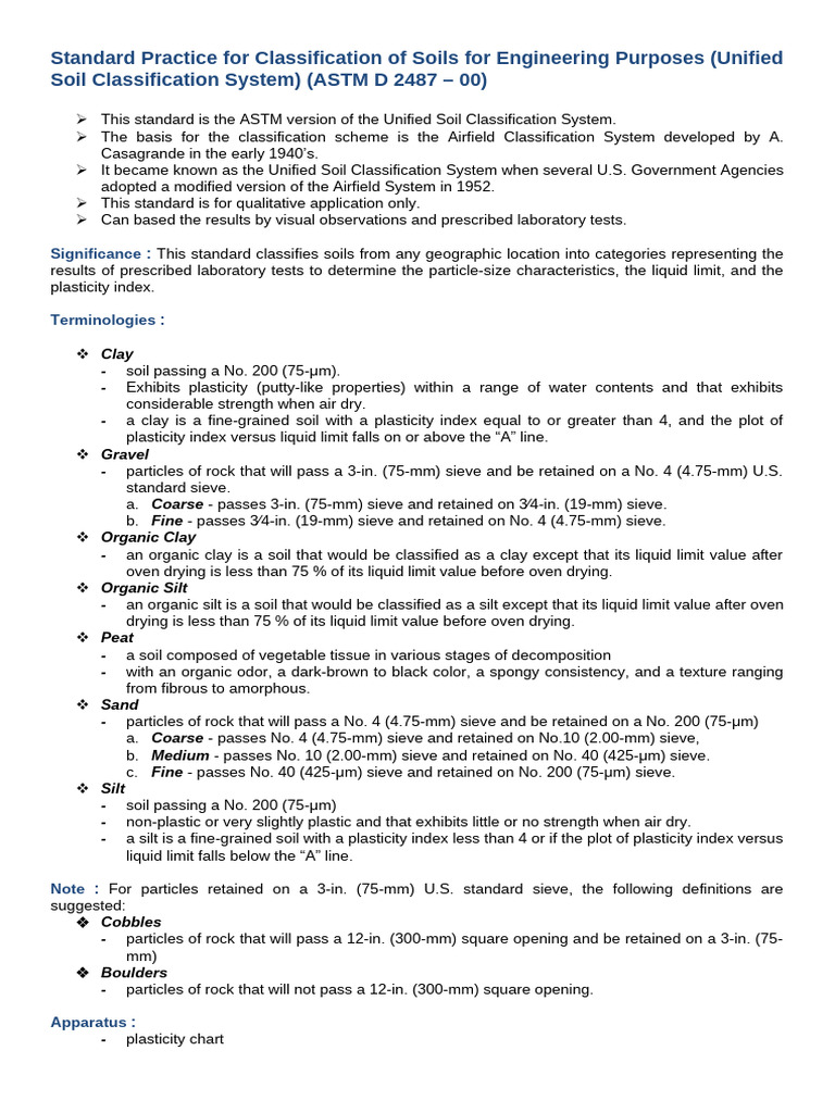 ASTM D 2487 Soil Classification Guide | PDF | Horticulture | Earth Sciences