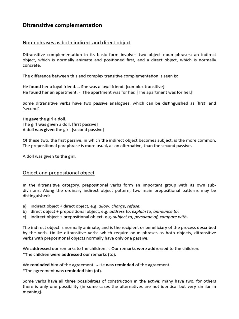 Understanding Ditransitive Complementation | PDF | Verb | Object (Grammar)