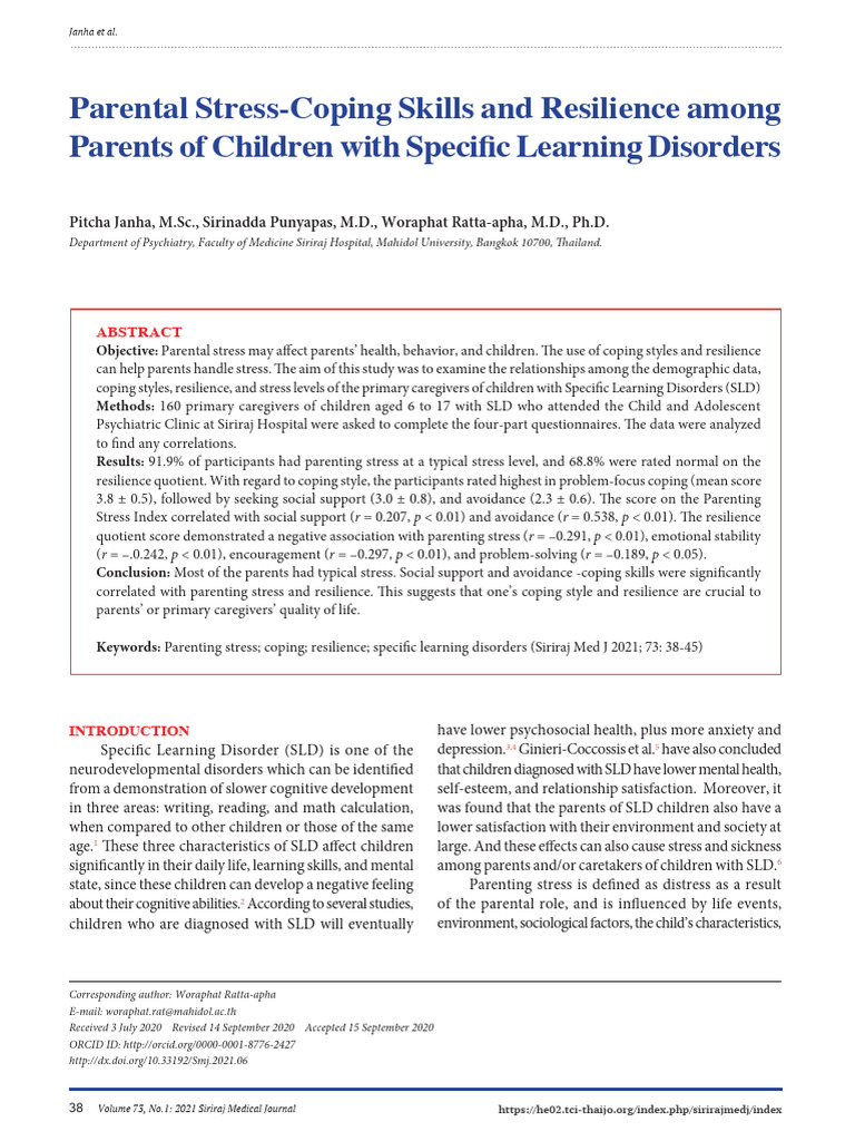 Parental Stress and Resilience in SLD Caregivers | PDF | Psychological ...