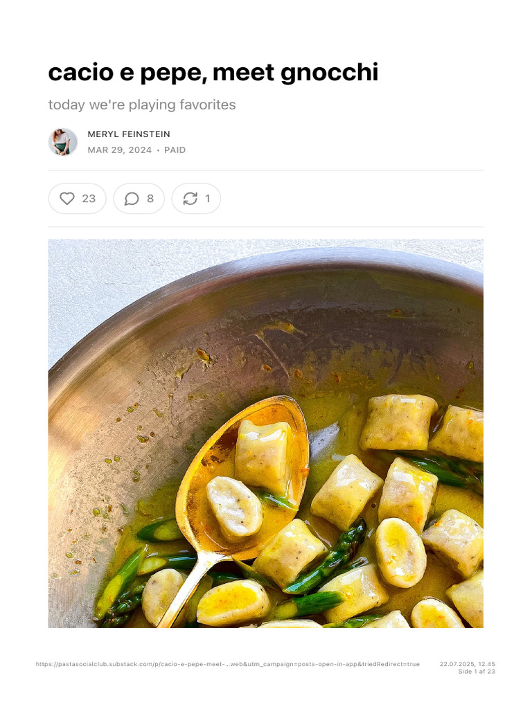 Cacio e Pepe, Meet Gnocchi - by Meryl Feinstein | PDF | Dough | Foods