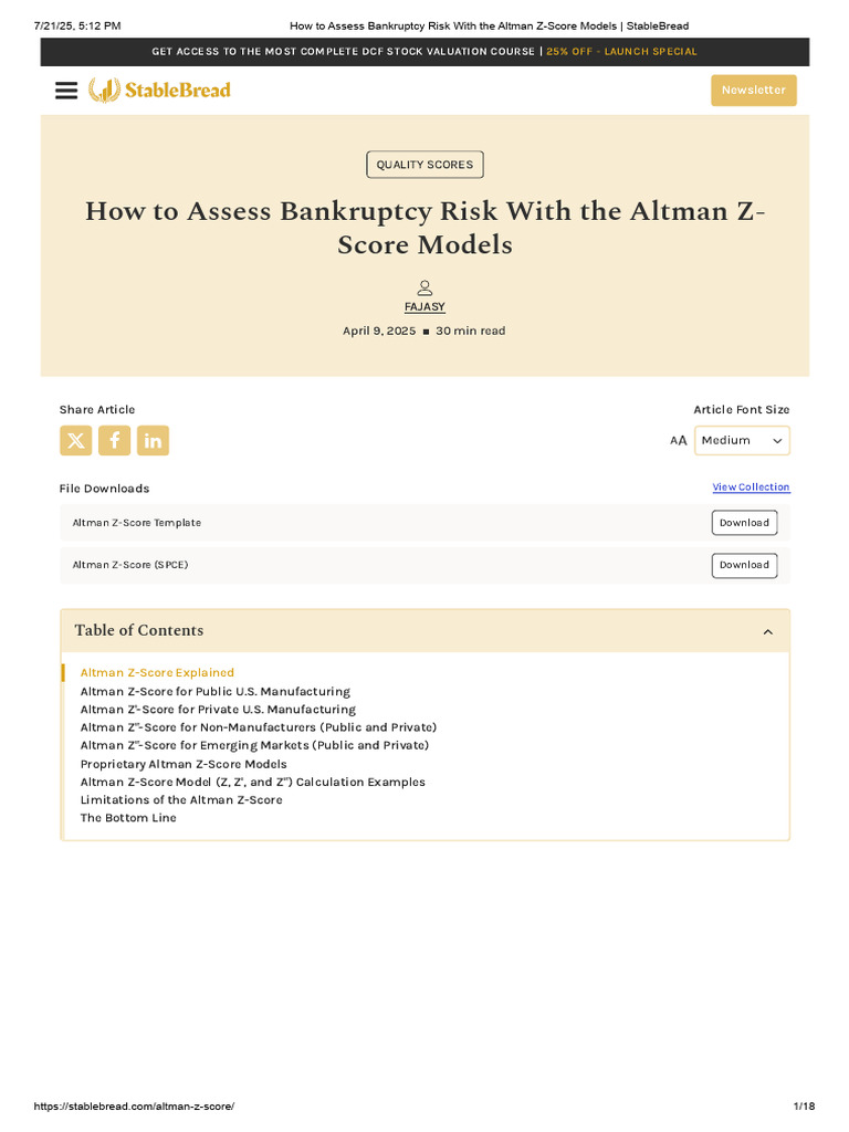 How To Assess Bankruptcy Risk With The Altman Z-Score Models ...