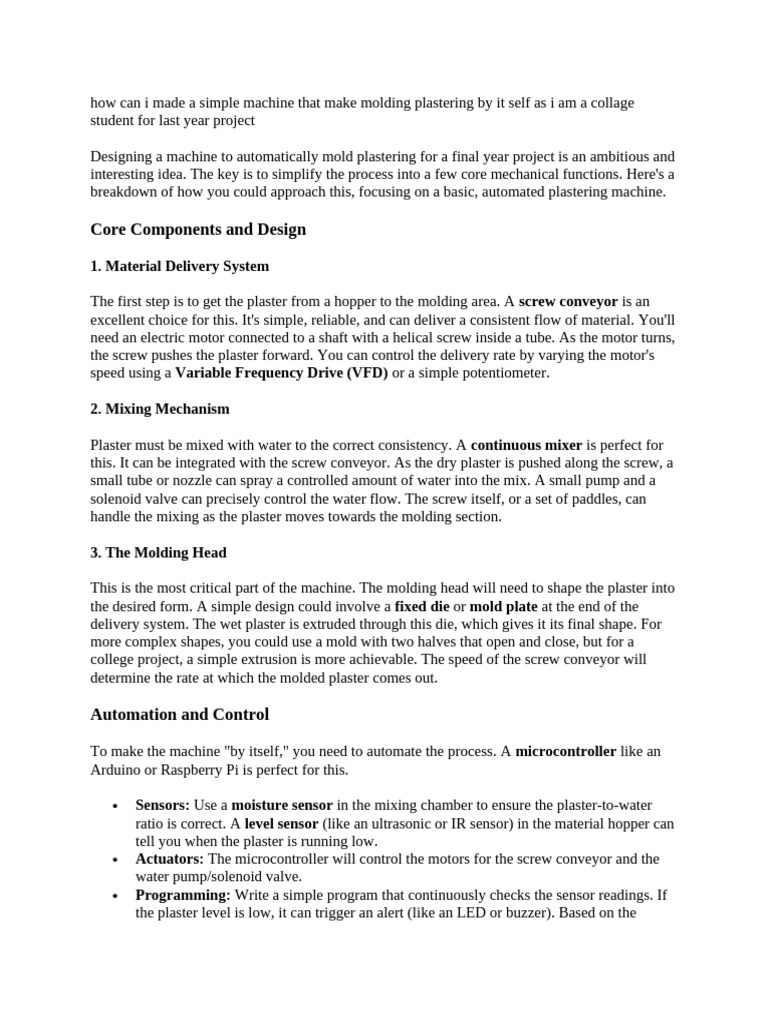 Automated Plastering Machine Design Guide | PDF | Machines | Electric Motor