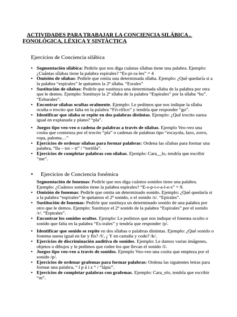Actividades de Conciencia Silábica | PDF | Palabra | Sílaba