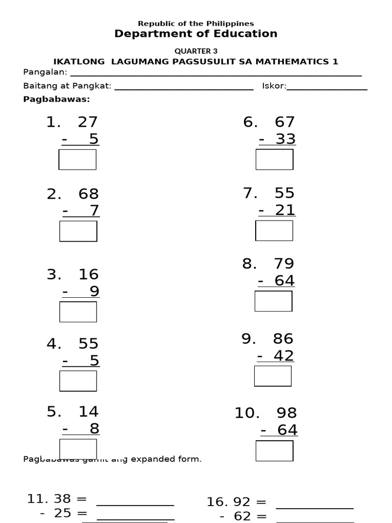 q3 3rd Summative Test in Math 1 | PDF