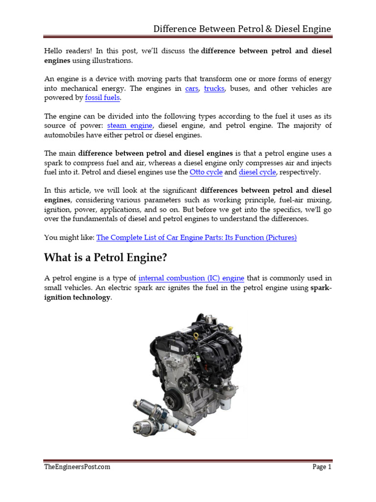 Petrol vs Diesel Engine Explained | PDF | Internal Combustion Engine ...