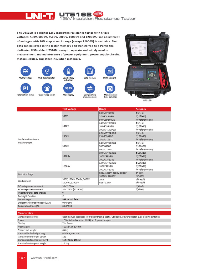 UT516B 12kV Insulation Tester Overview | PDF | Power Supply | Computer ...