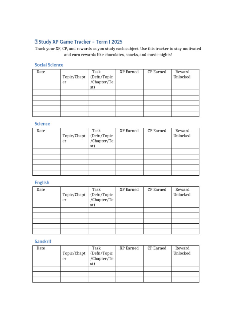 Study XP Tracker Term1 Adira | PDF