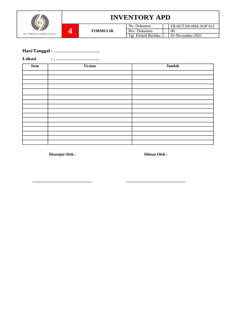 Formulir Inventaris APD Rev. 00 | PDF