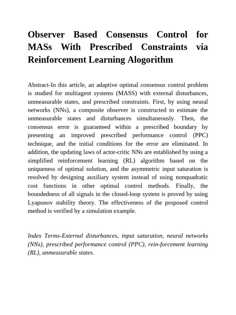 Observer Based Consensus Control For MASs With Prescribed Constraints ...