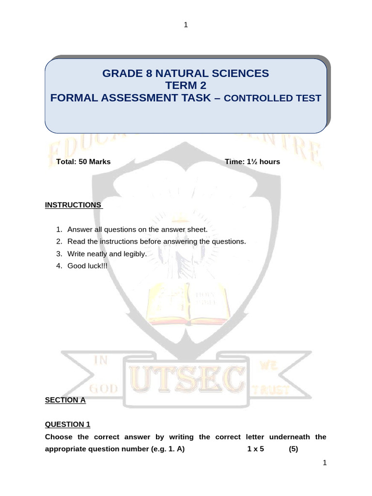 Grade 8 Natural Science Test | PDF | Chemical Substances | Matter
