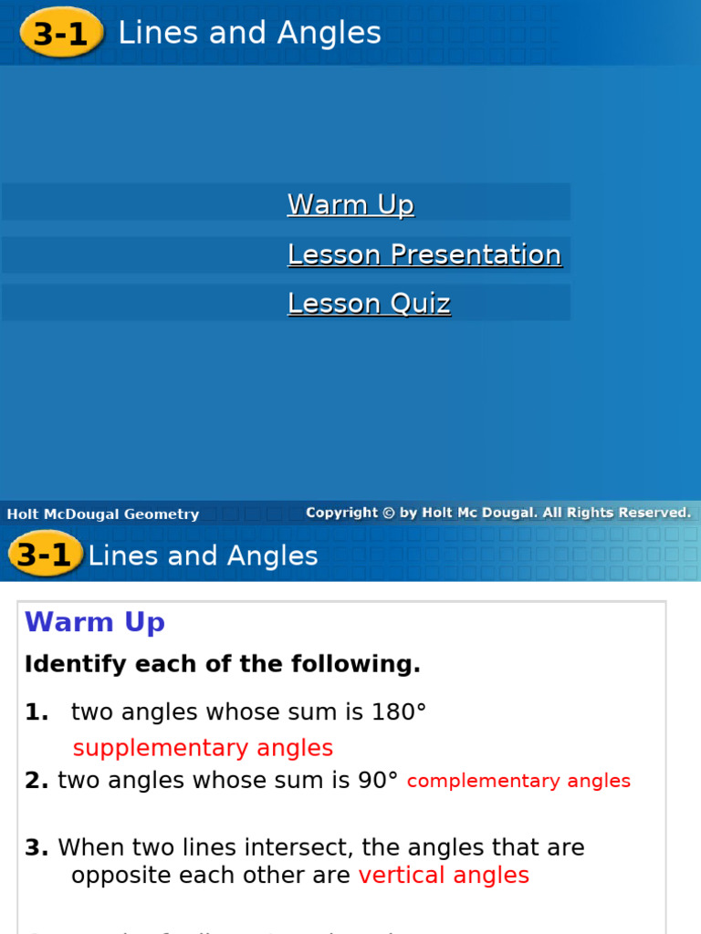 Lesson 4.1 Lines and Angles | PDF