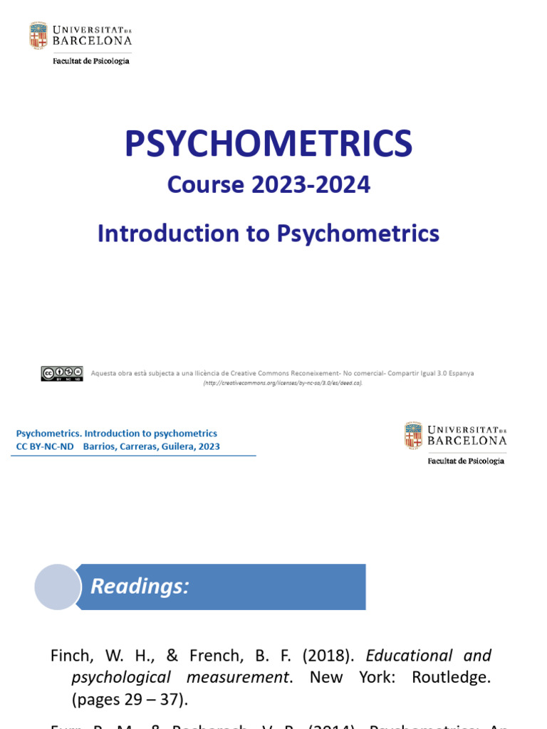 Introduction to Psychometrics 2023-2024 | PDF | Psychometrics ...