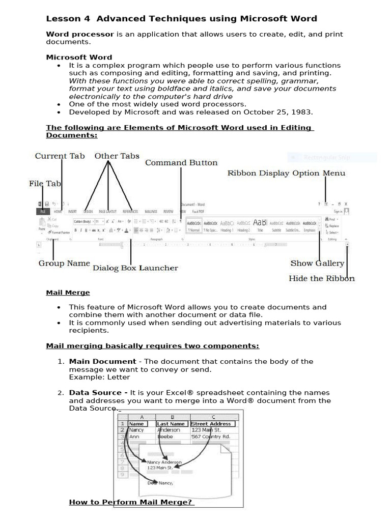 Advanced Microsoft Word Techniques | PDF | Microsoft Word | Microsoft Excel