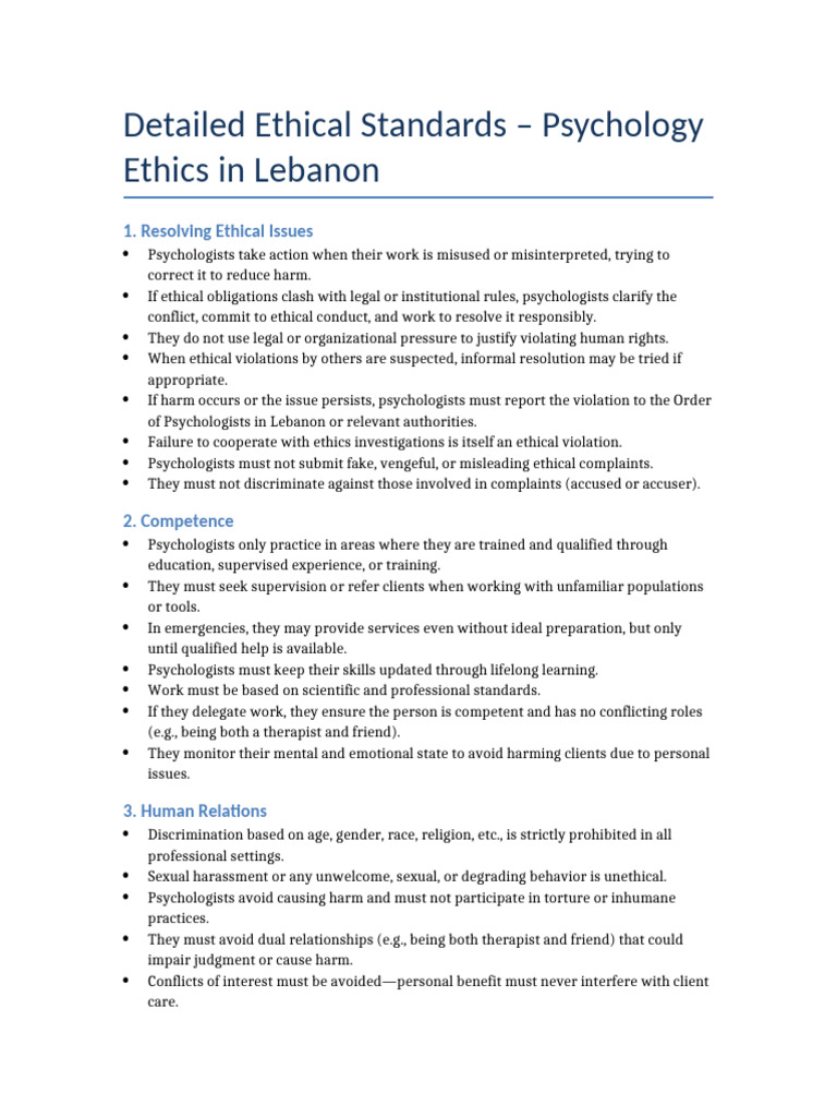 Ethical Standards for Psychologists in Lebanon | PDF | Psychotherapy ...
