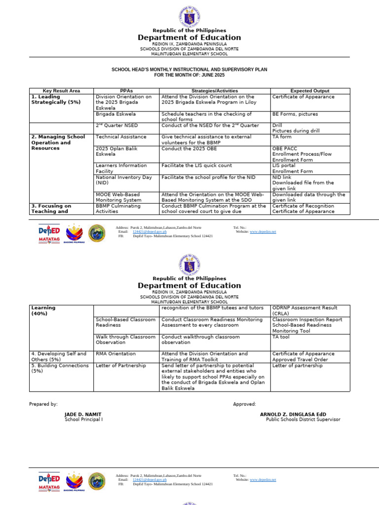 Monthly Instructional Plan for June 2025 | PDF