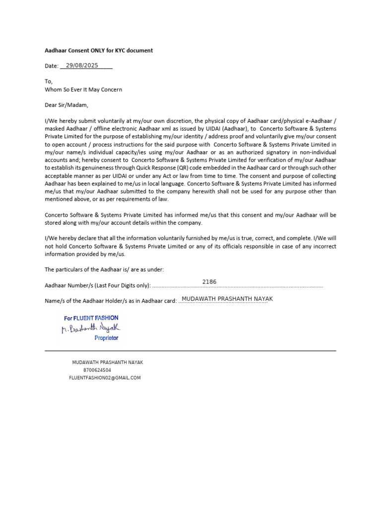 Aadhaar Consent Form PG | PDF | Access Control | Applications Of ...