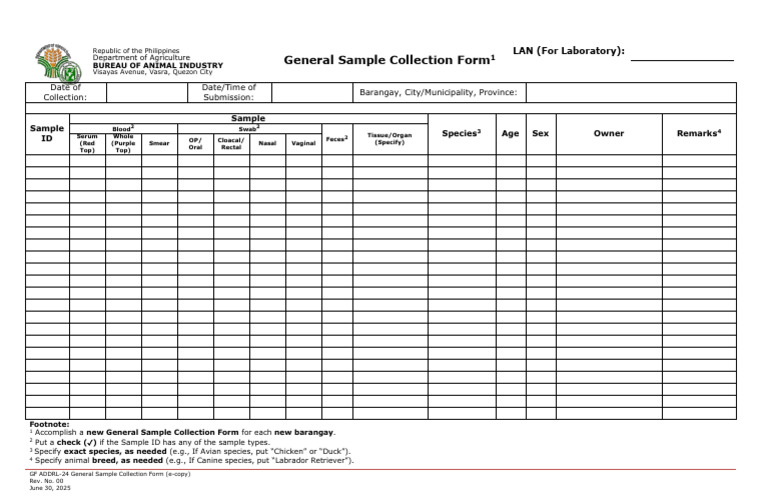 GF ADDRL-24 - General Sample Collection Form 5 June 2025 | PDF