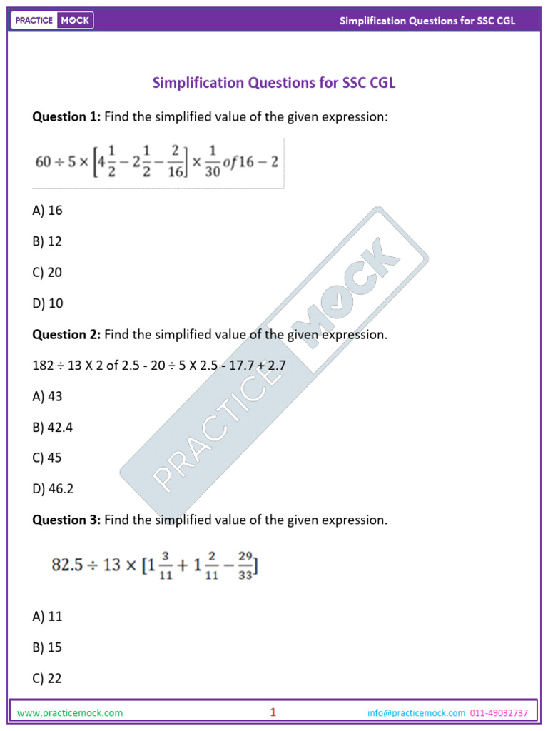 SSC CGL Simplification Questions | PDF