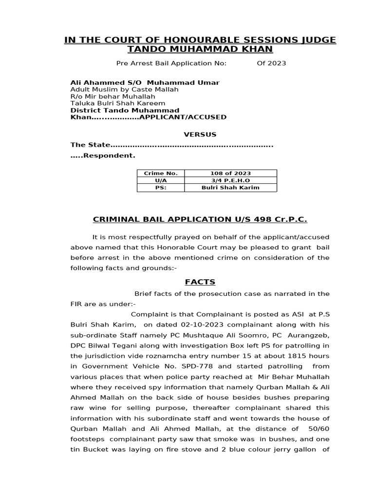 Bail Application for 3/4 PEHO Case | PDF | Bail | Affidavit