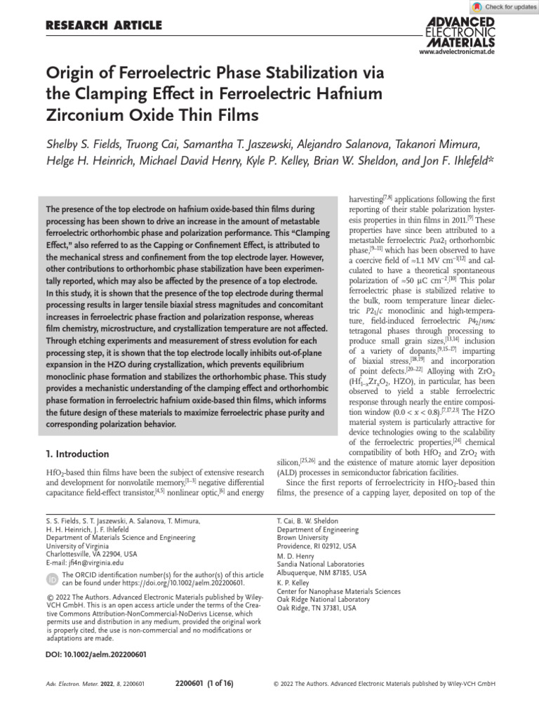 Clamping Effect in Ferroelectric HfO2 Films | PDF | Ferroelectricity ...