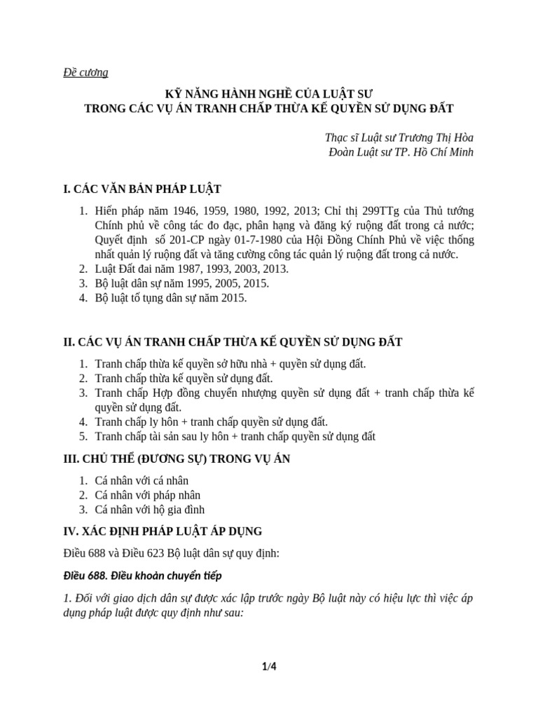 Ky Nang Cua Luat Su Trong Vu An Tranh Chap Thua Ke Ve Quyen Su Dung Dat ...
