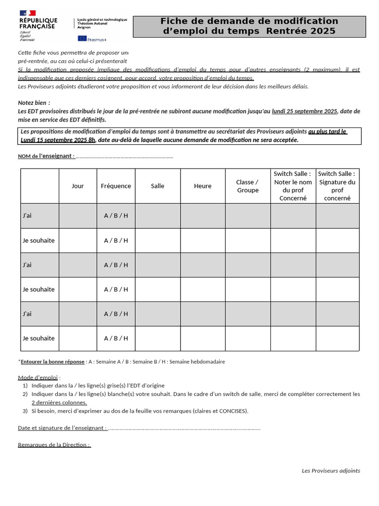 Demande de modification EDT 2025 | PDF