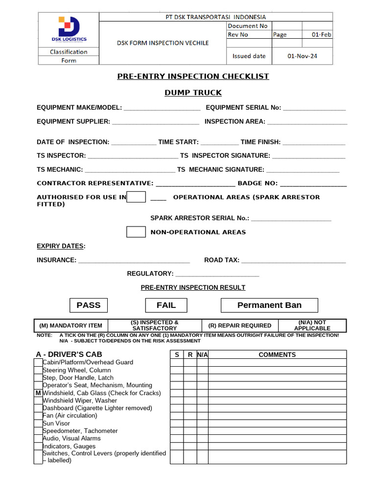 Dump Truck Inspection Checklists | PDF | Axle | Steering