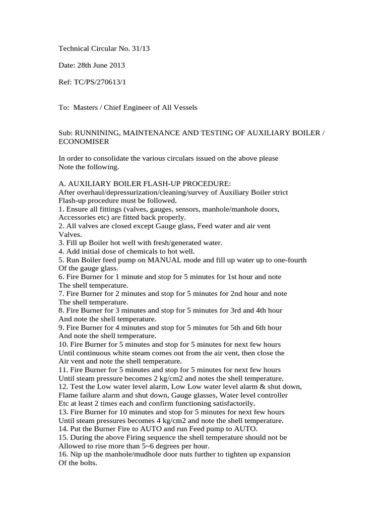 Auxiliary Boiler Flash-Up Procedure | PDF | Boiler | Steam