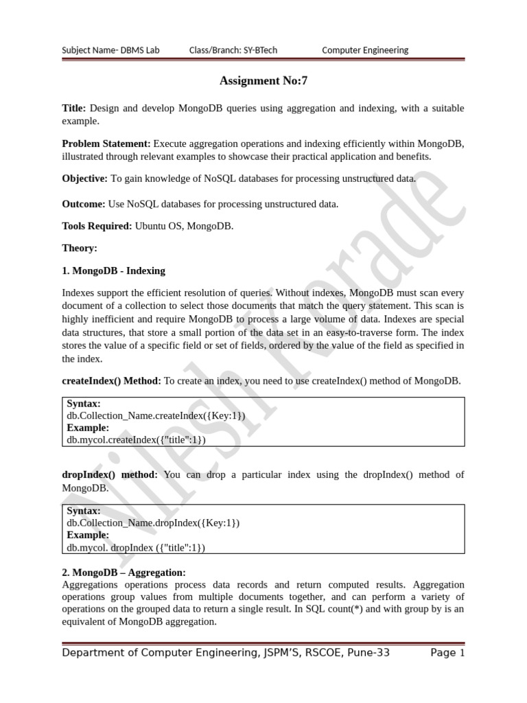 MongoDB Aggregation and Indexing Guide | PDF | Database Index | Databases