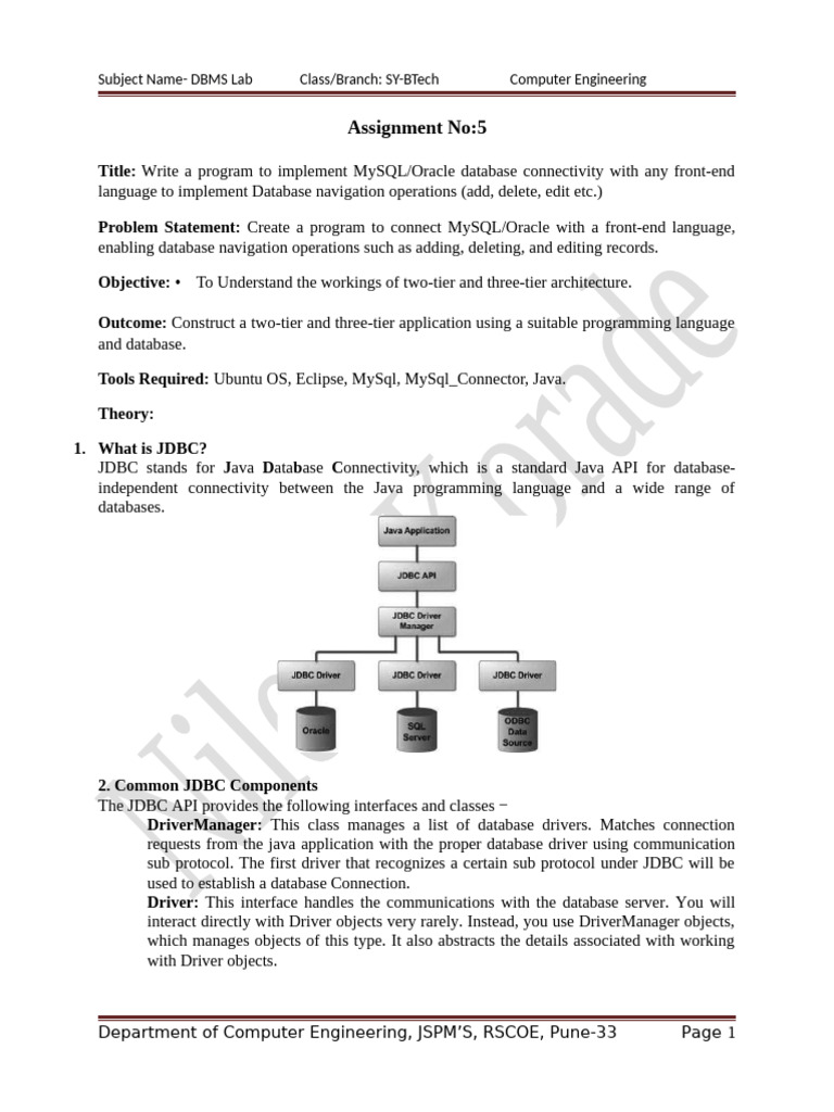 MySQL/Oracle DB Connectivity Program | PDF | Databases | Software ...
