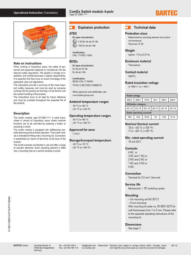 ComEx Switch Module 4-Pole Instructions | PDF | Switch | Electricity