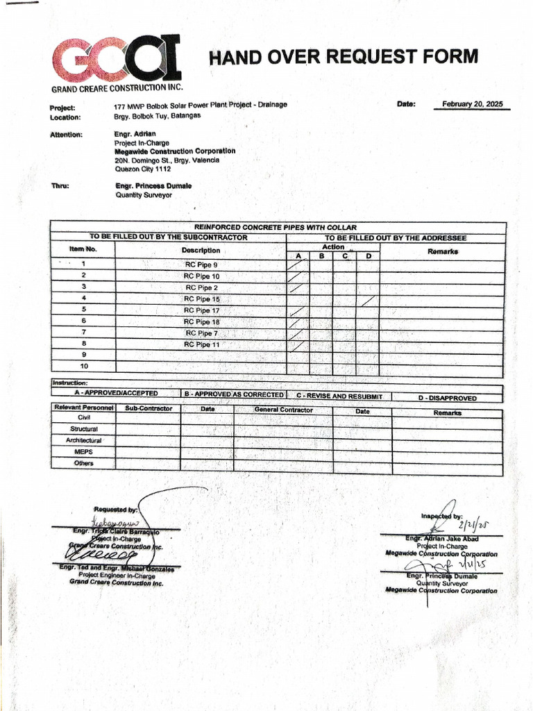 Hand Over Request Form | PDF