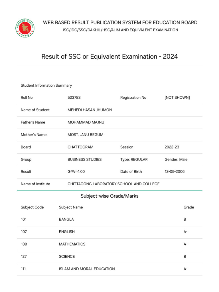 Web-Based Result Publication 2024 | PDF